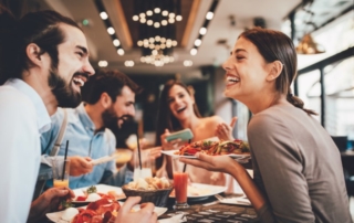 Group eating dinner.