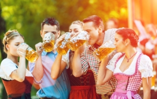 Group drinking beer at Oktoberfest.