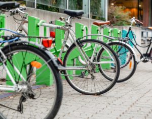 bikes lined up at a bike share