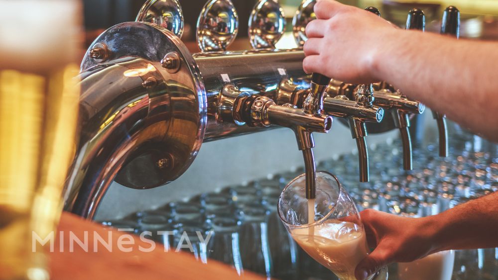 Brewery scene in the North Loop area of Minneapolis shown with beer taps