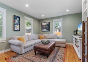 Living room area at the Chaska house featured in the article