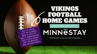 Vikings football schedule for home games in 2024 with text Book Your Stay With Minnestay